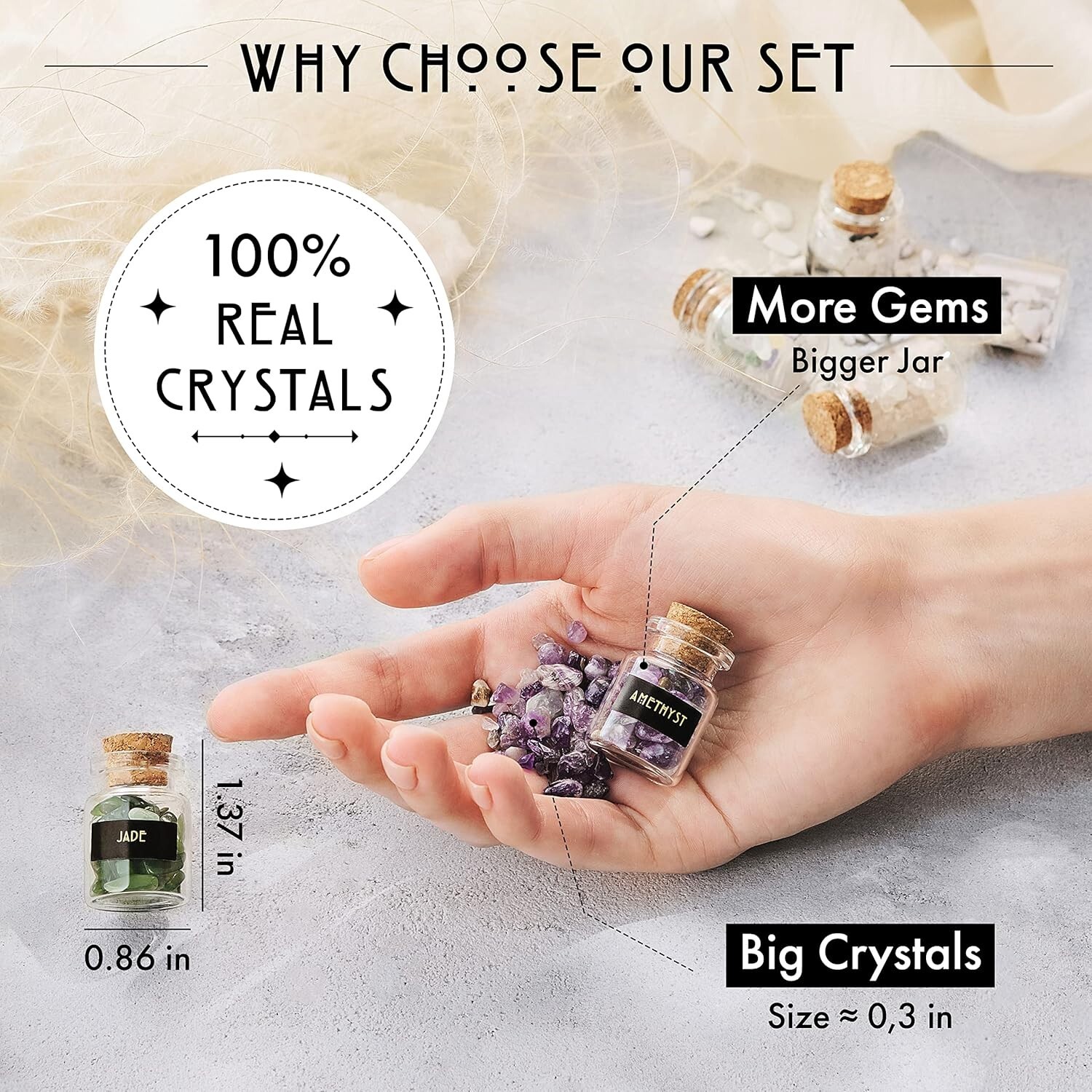 Healing Crystals in Jars 30 PCS – Crystals for Witchcraft – Real Witch Crystals