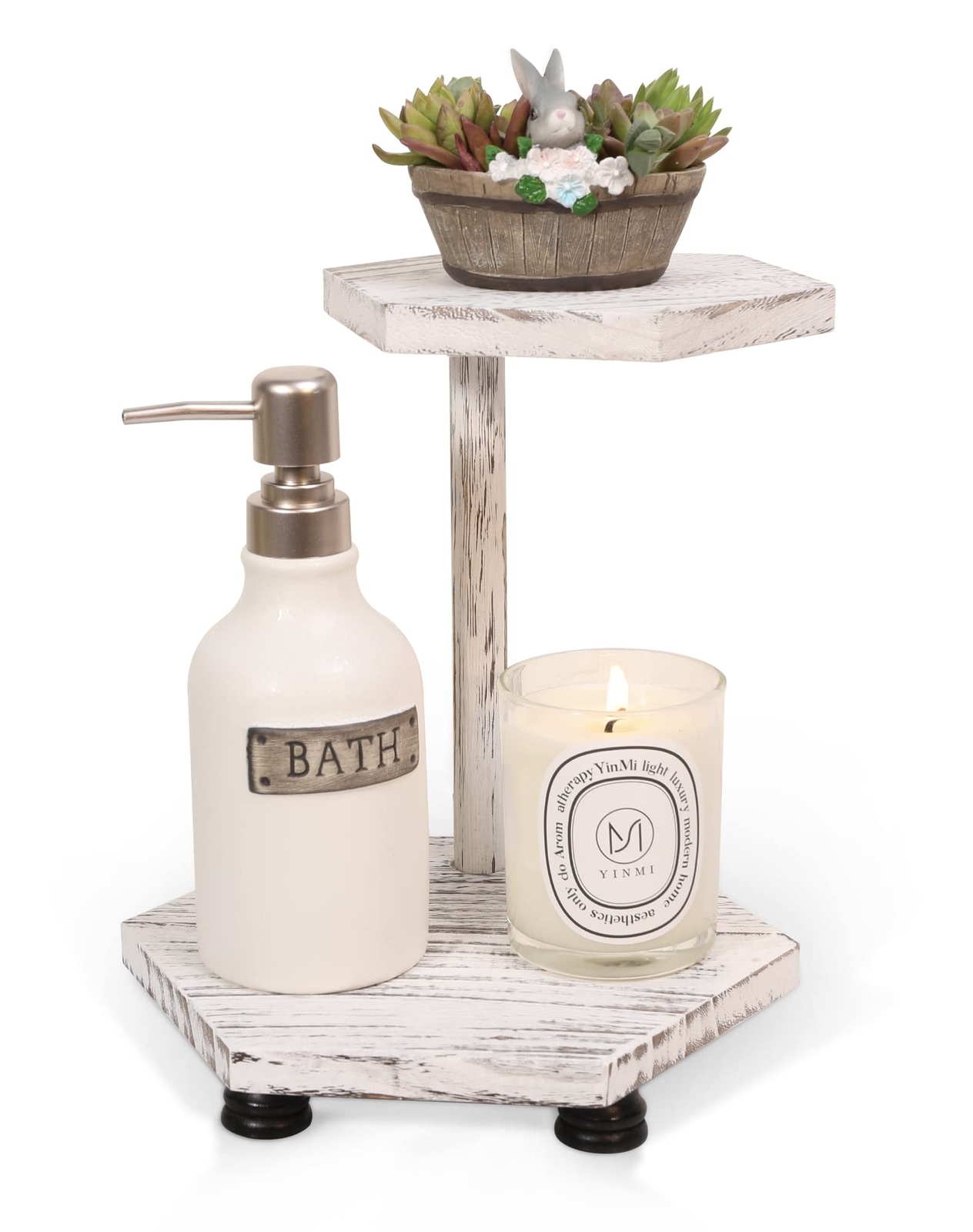 Hexagonal Wood Riser For Display 2tier Wood Farmhouse Riser For Kitchen Bathroom