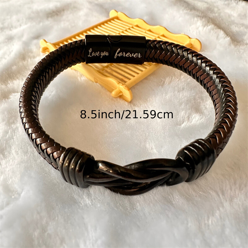 Men’s Genuine Leather Braided Bracelet Stainless Steel Magnetic Buckle Bangle