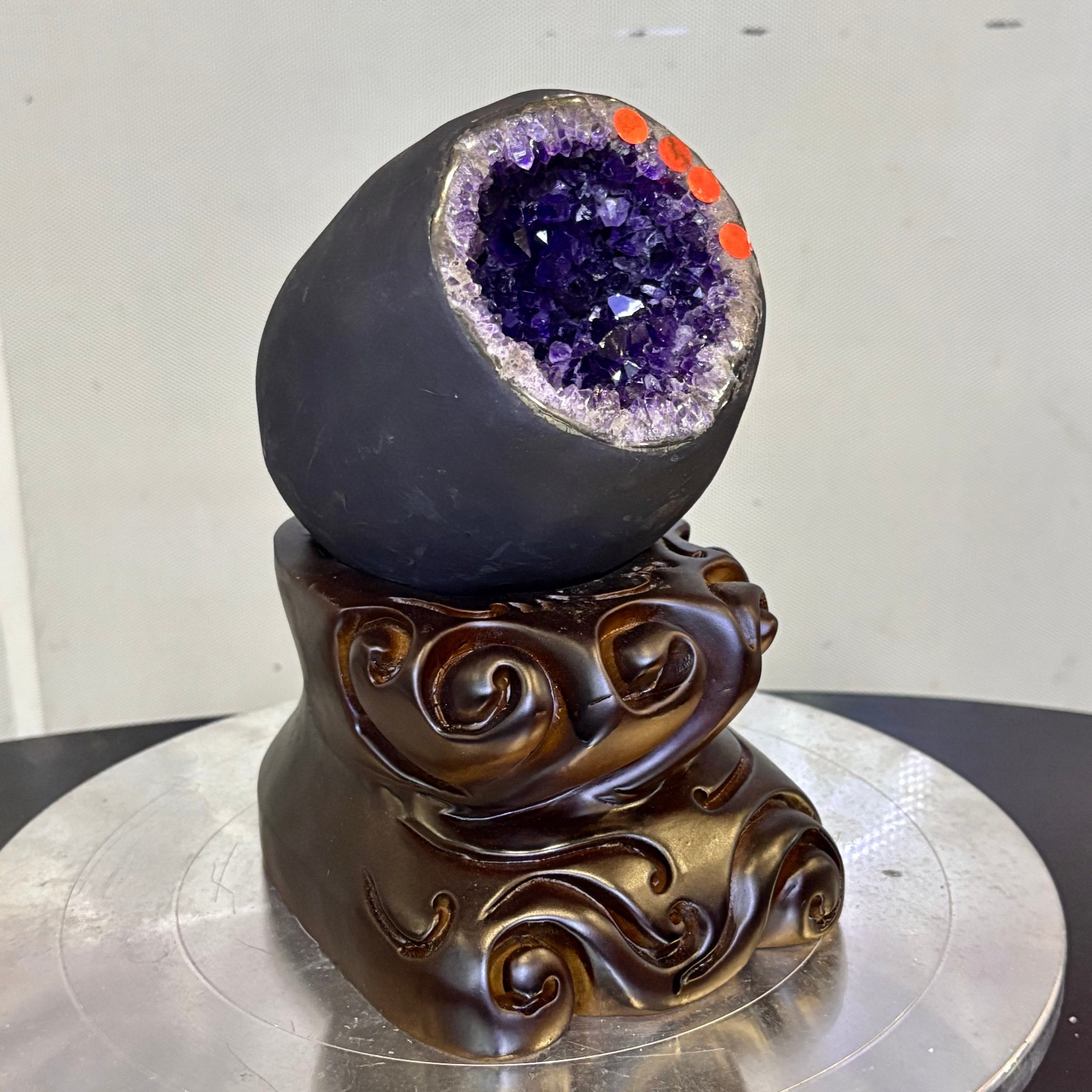 5.2LB Natural uruguay amethyst geode quartz money bag crystal +stand
