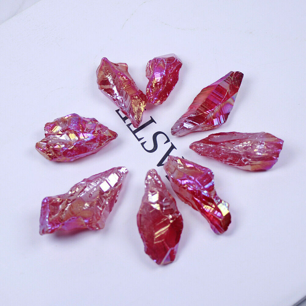 50~100g Red Titanium Rainbow Lemurian Aura Quartz Crystal Reiki Healing Stone^