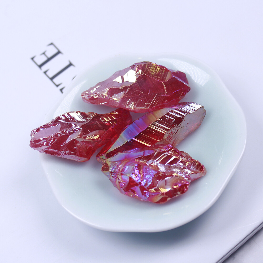 50~100g Red Titanium Rainbow Aura Lemurian Quartz Crystal Reiki Healing Stone
