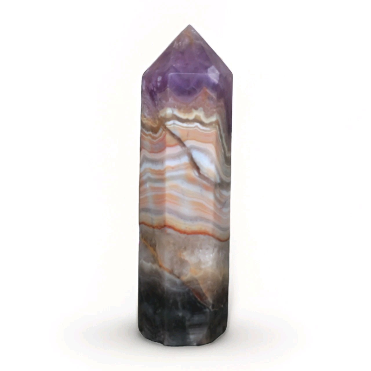 Natural Polished Purple Amethyst w Agate Tower 4.125″ Tall – USA