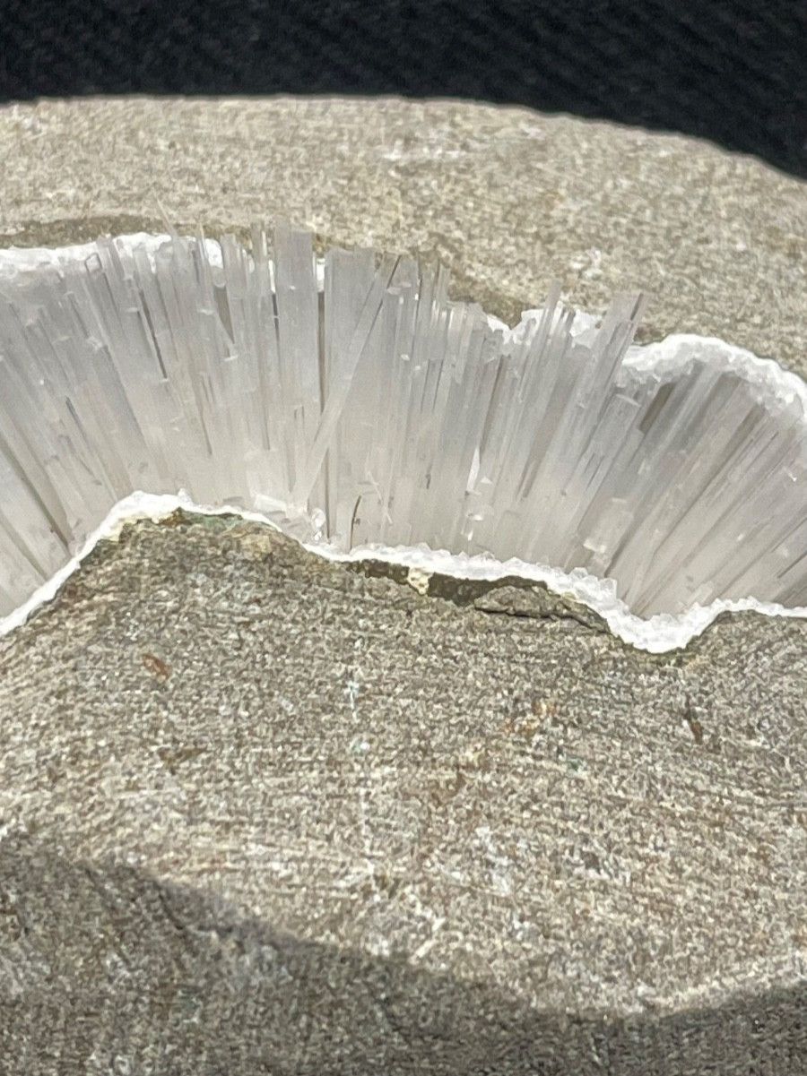 Stunning scolecite spray inside in matrix W/ natural formation of geode
