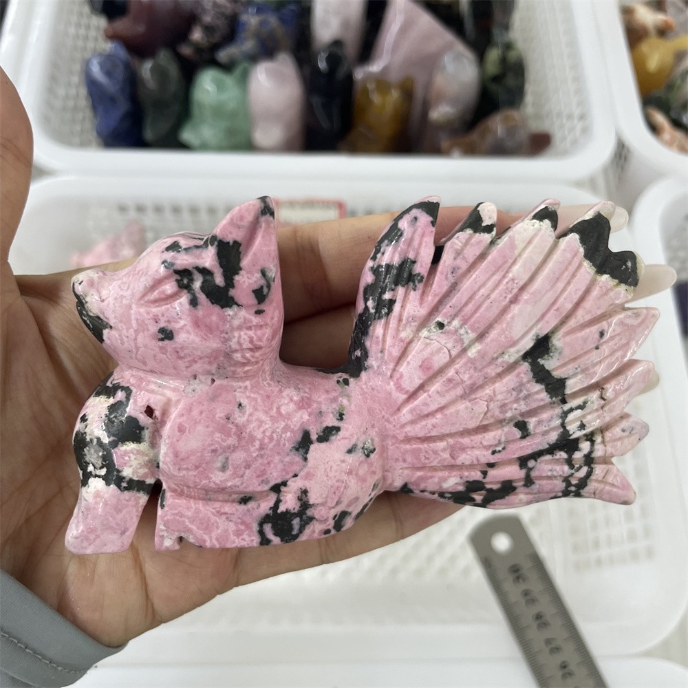 0.7LB Peru Rhodonite Quartz Carved Nine-tailed Fox Crystal Random Delivery 1pc