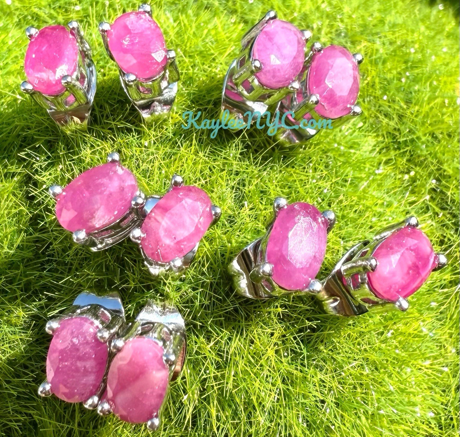Wholesale Lot 5 Pairs Natural Ruby Stud Earring with Sterling Silver 925 Posts