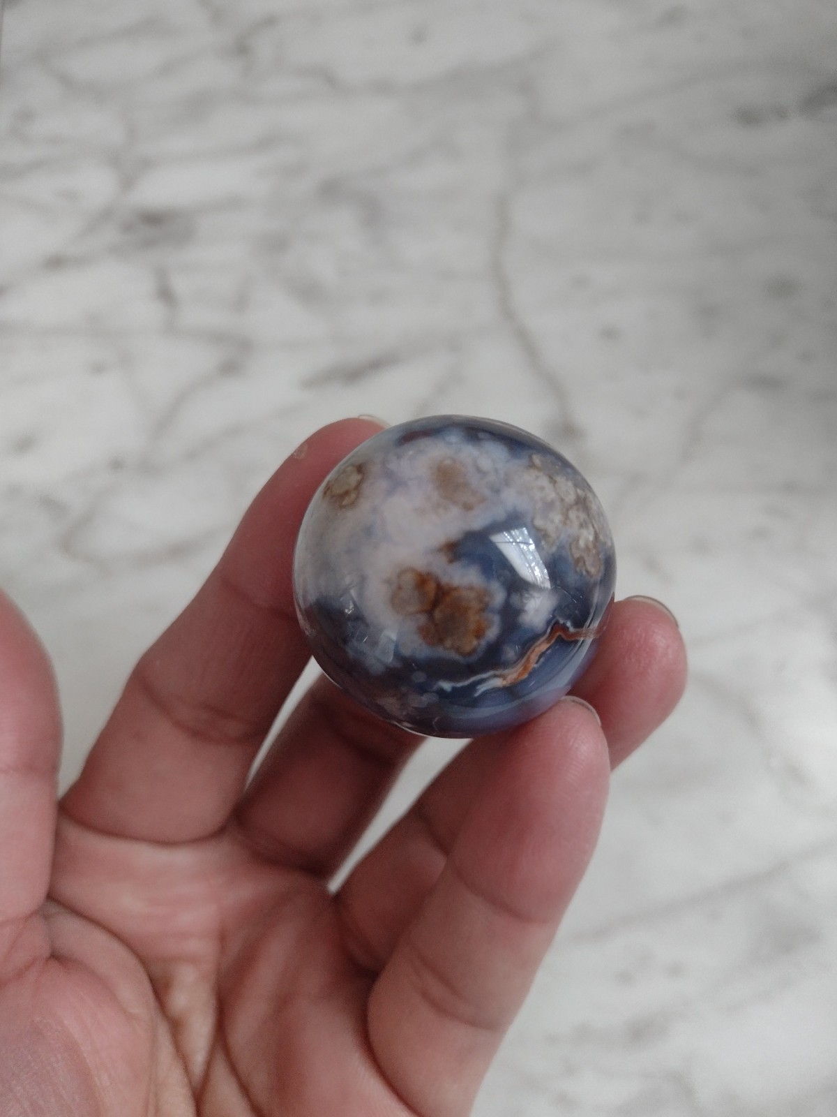 35mm Blue Flower Agate Sphere Carving Crystal Stone Ball A