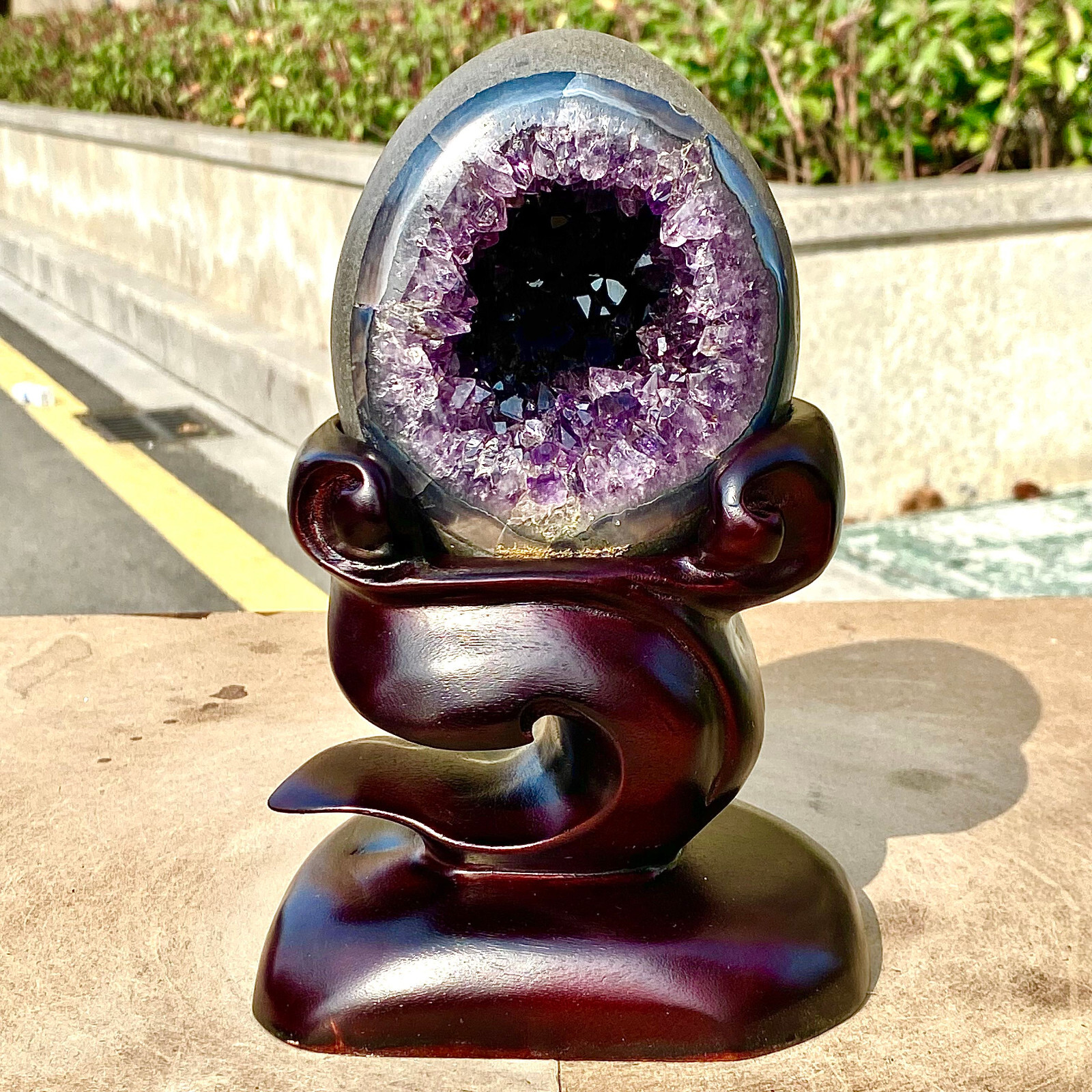 3.85LB Rare Uruguayan amethyst dragon egg cave decoration+base