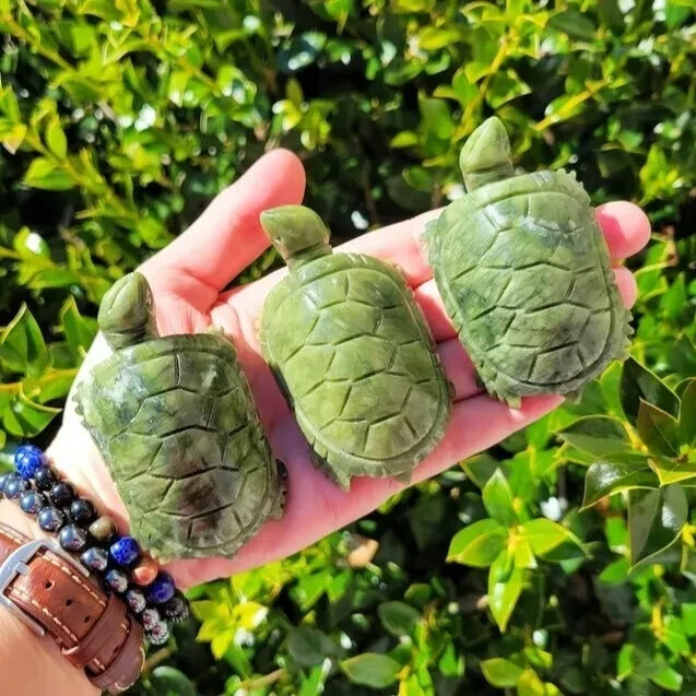 Natural Green Jade Turtle Crystal Carving Healing Gemstone Sculpture 8cm Gift