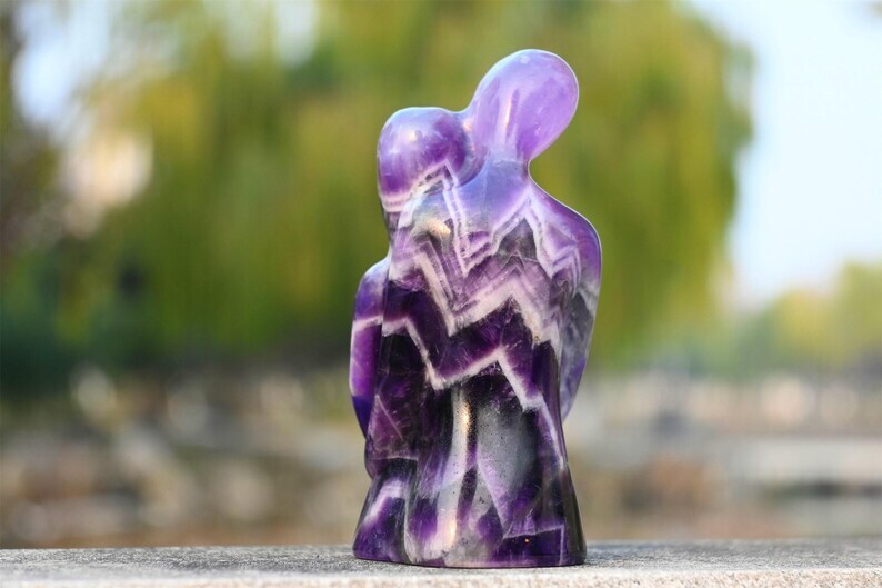3″ Natural dream amethyst Carved Lovers Reiki Crystal Skull Decor heal gift 1PC