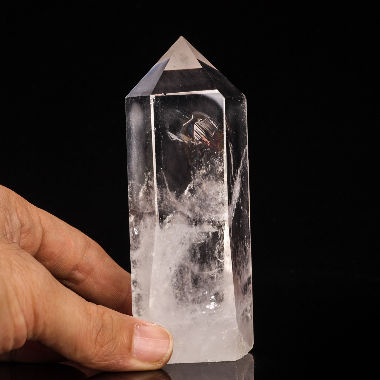 317g110mm Natural Rainbow Clear Quartz Crystal Point/Tower Healing Chakra Decor