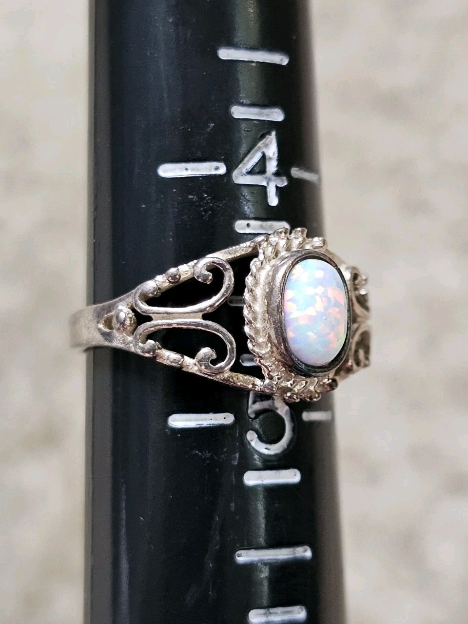 Sterling Silver Lab Created Opal Ring, Size 4.5, Crystals & Stones Mineral