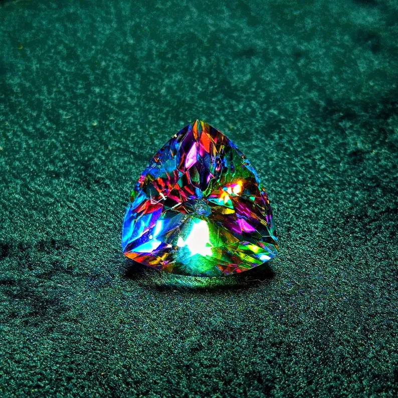 AAA 70.2 Ct+ Natural Rainbow Mystic Topaz Trillion Cut Loose Gemstone Certified