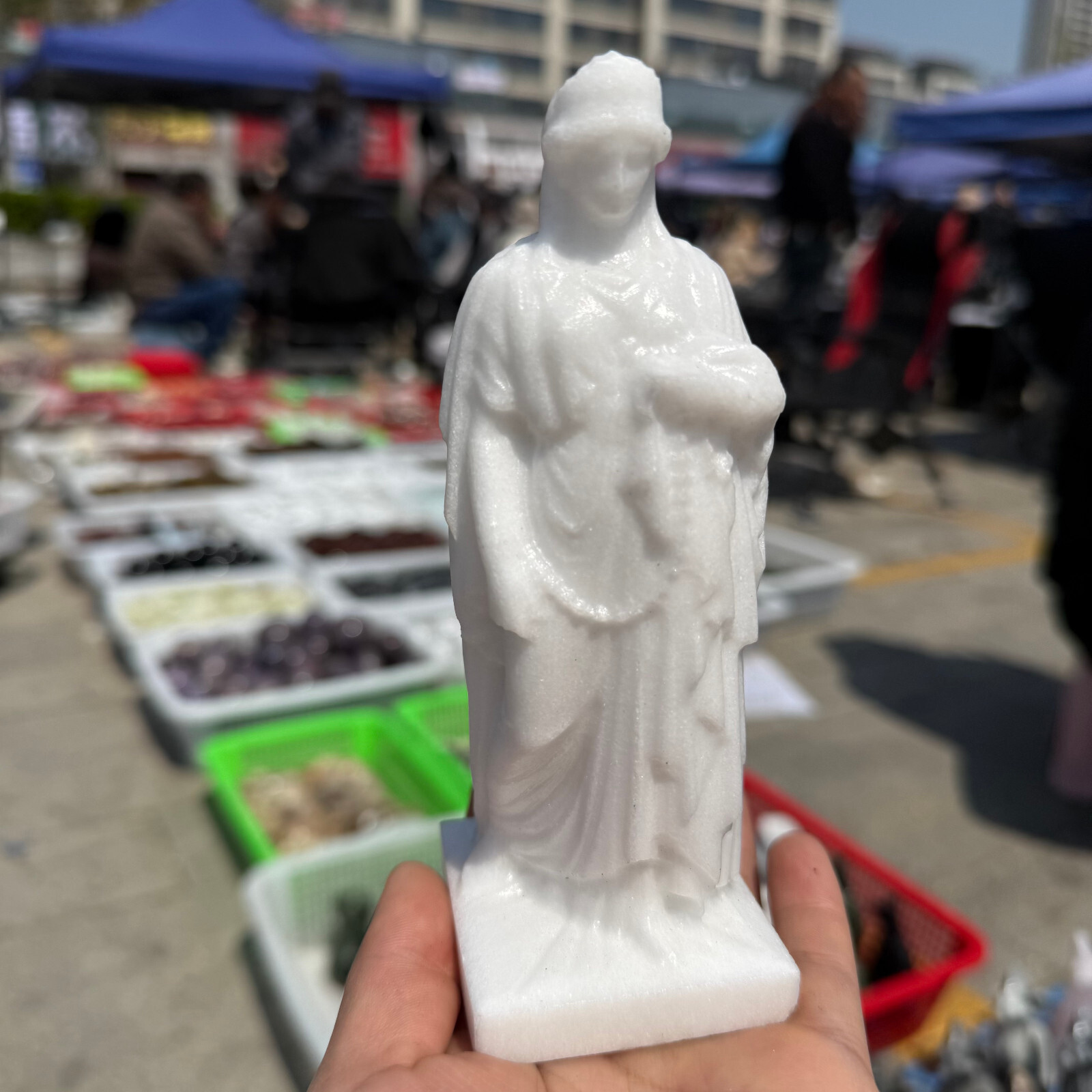 6″ natural White jade Virgin of Greece Skull Quartz Crystal Carved Reiki Healing
