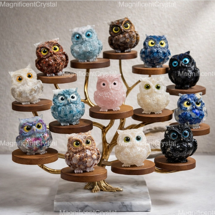 5PCS Natural Crystal Owl Carving Birds Figurine Decor Healing Stone Animals Gift