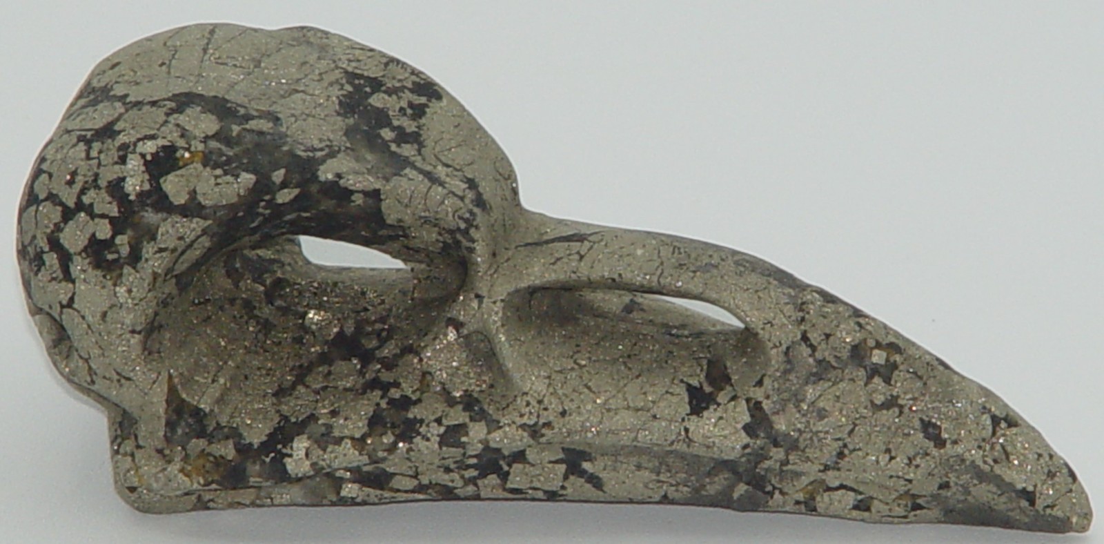 Pyrite Raven Skull Carving | Natural Iron Pyrite Crow Skull | Gothic Decor (04)