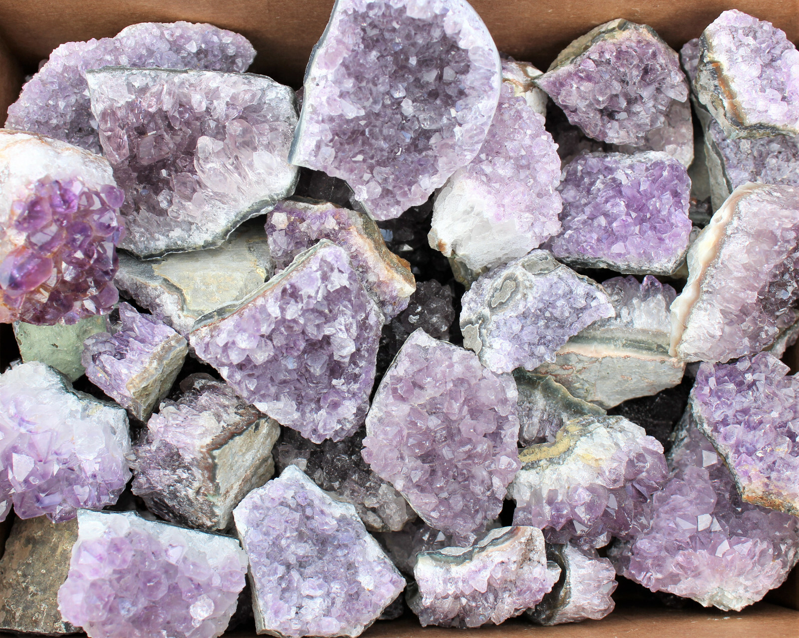 Wholesale Amethyst Cluster Box: B/C Grade CLEARANCE Box Bulk Amethyst Geodes