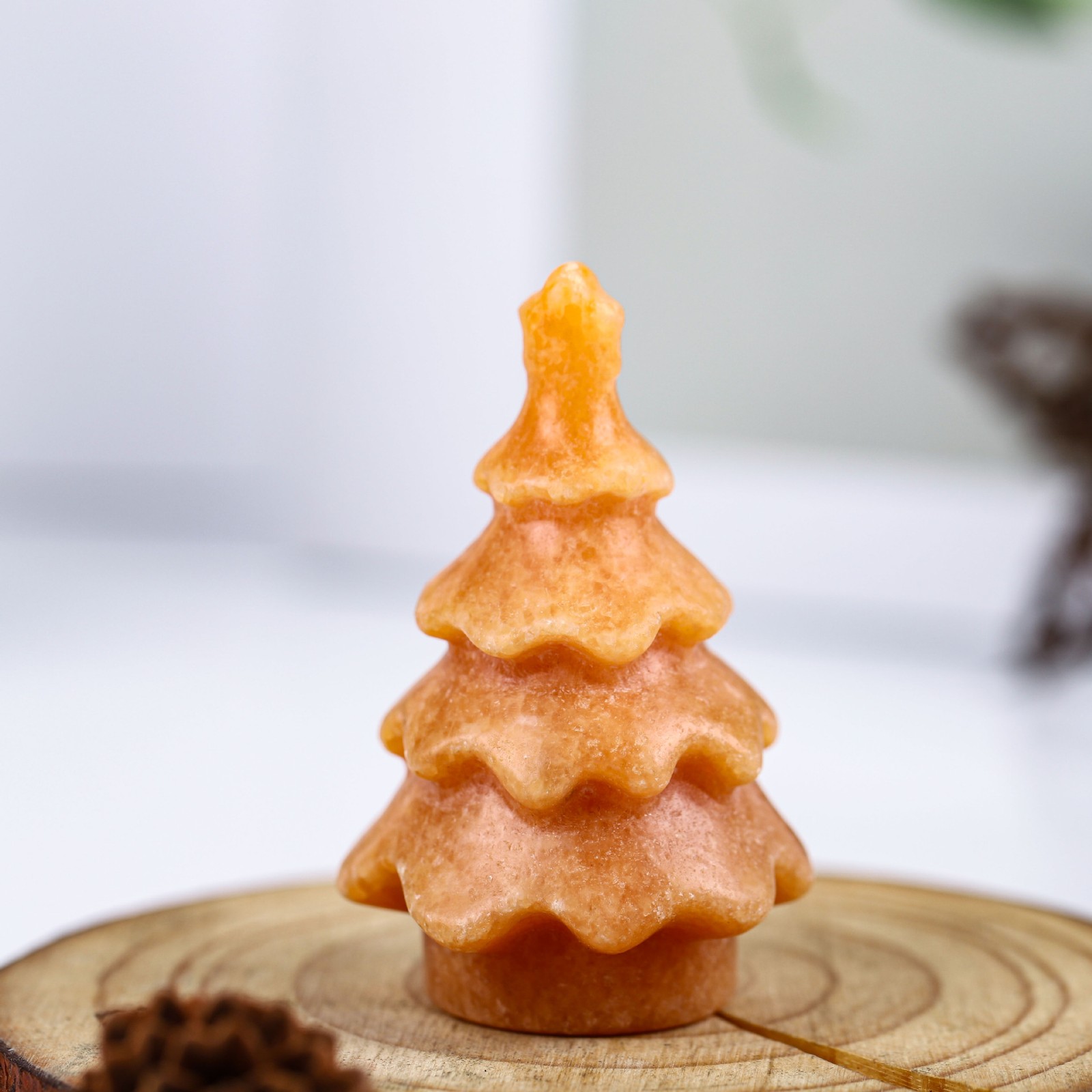 Hand-Carved Crystal Christmas Tree Natural Qinghai Cui Gemstone Home Table Decor