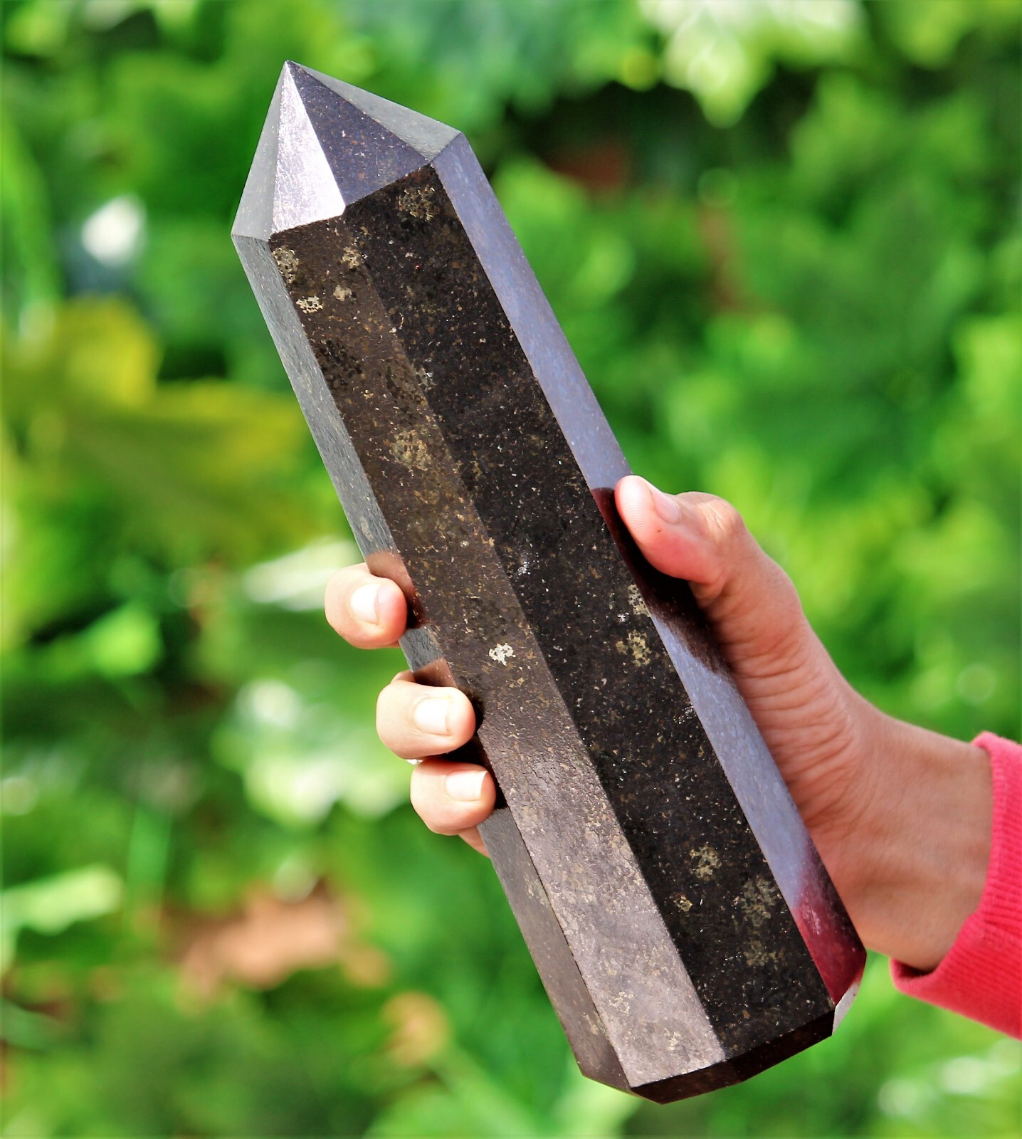 Black Nuummite Crystal Quartz Healing Decor Fengshui Stone Statue Obelisk Tower