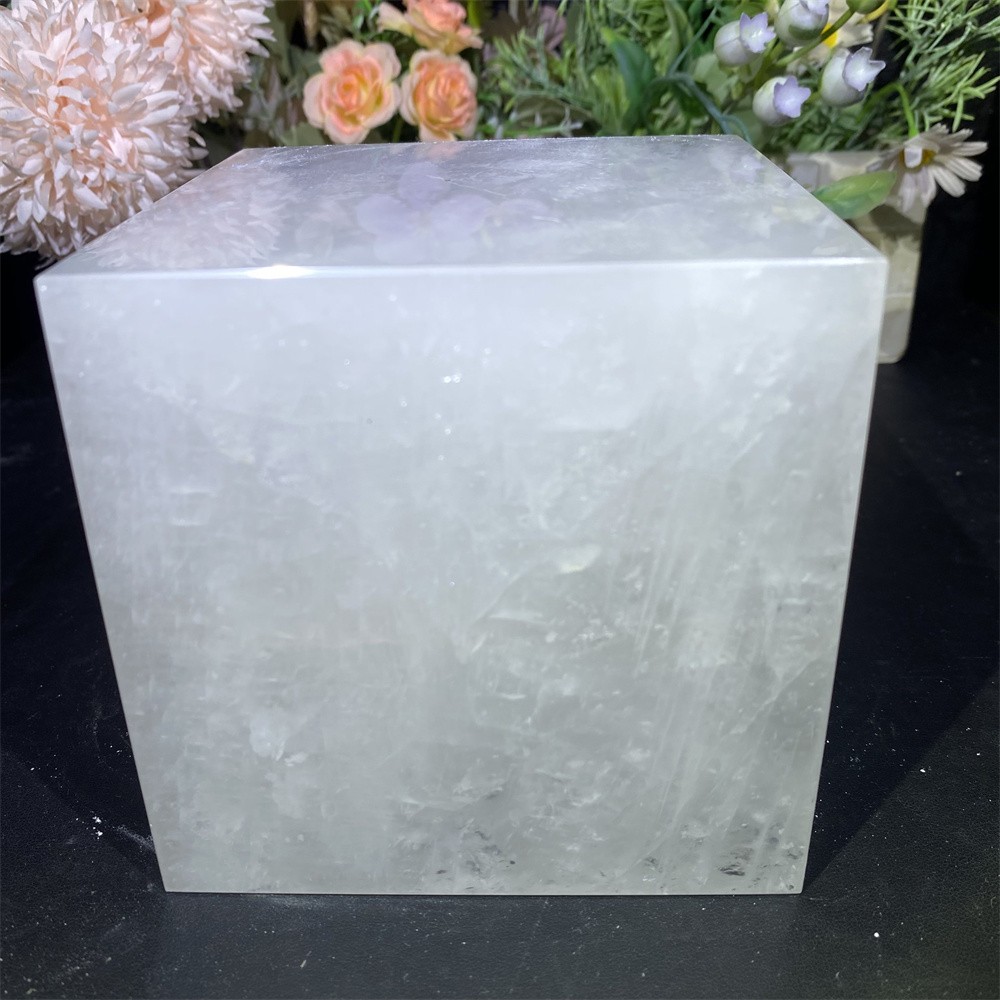6.1LB 3.8″Natural Clear Quartz Cube Statue Crystal Carved Reiki Heal Decor
