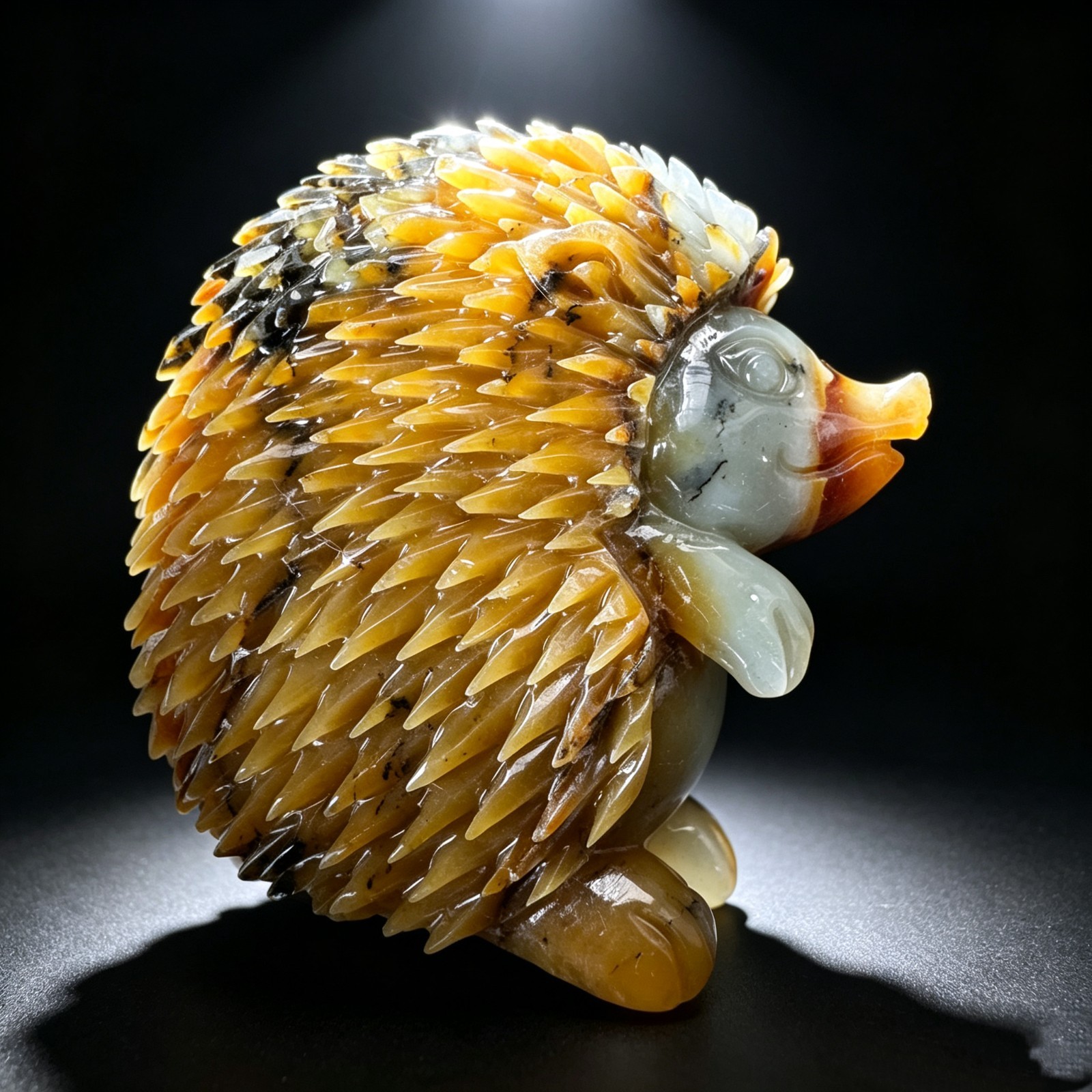 Natural Jade Hedgehog Statue Hand Carved Gemstone Figurine Healing Collectible