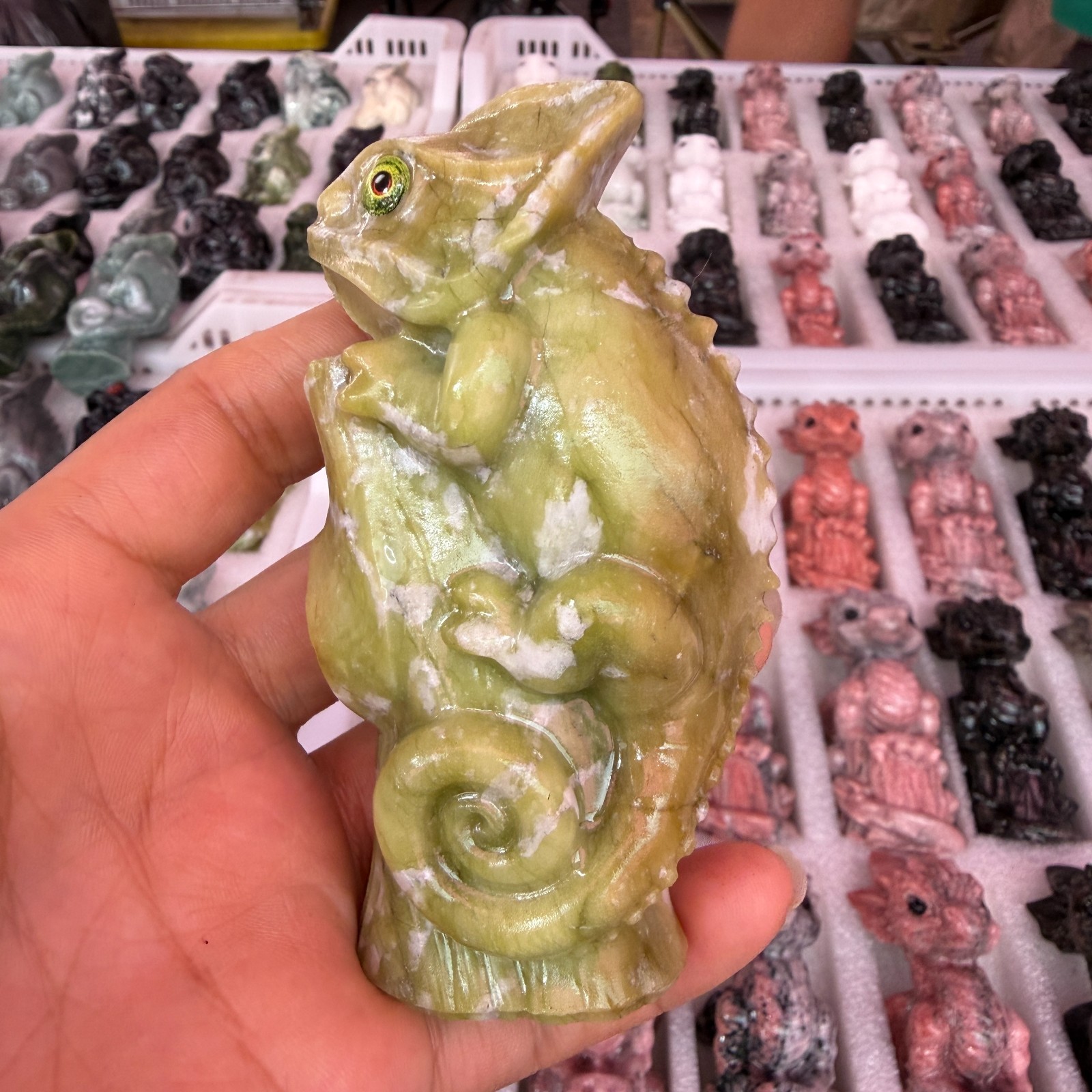 1pc Natural Cauliflower Jade Quartz Carved lizard skull Crystal Reiki energy Dec