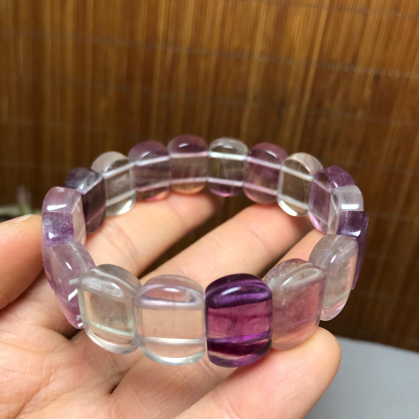 Natural Colored fluorite Bracelet Brown Gemstone Stretch Bracelet Handmade A4093