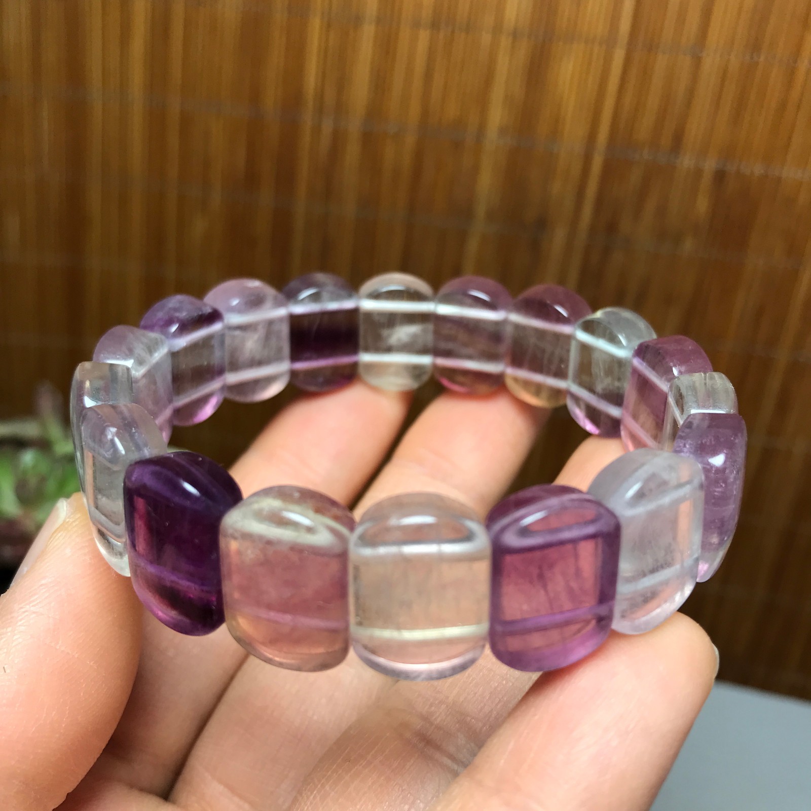 Natural Colored fluorite Bracelet Brown Gemstone Stretch Bracelet Handmade A4093