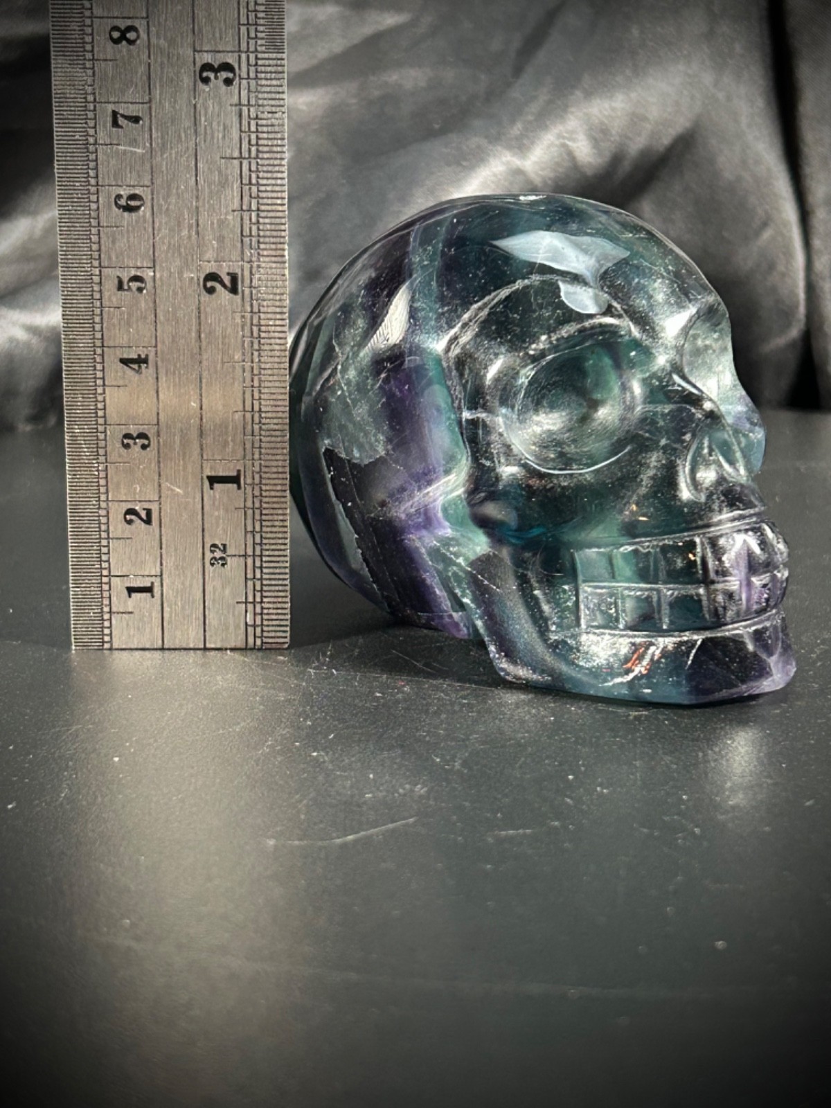 3.15″ Dark Blue, Green, & Purple Fluorite Skull 13.4oz (379 grams)