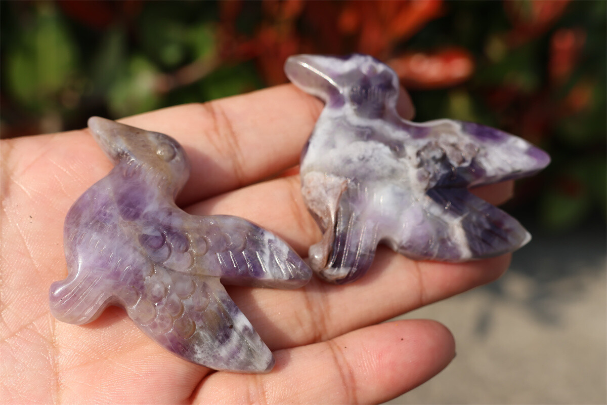 2.3” Natural Dream amethyst Hummingbird Hand Carved Crystal figurine gift 1pc