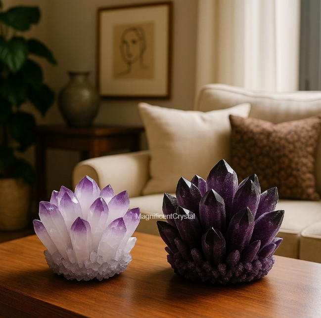 2PCS Amethyst Duo Power Set Natural Clusters Light & Dark Purple Crystal Decor