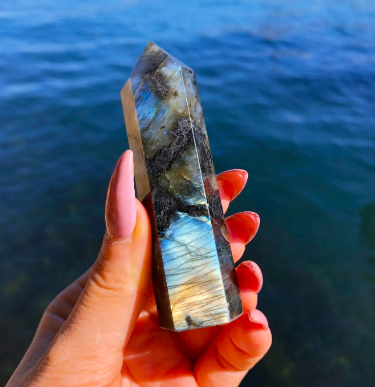 3.15″-3.54″ Natural Labradorite Crystal Tower Healing Crystal Obelisk Reiki Gift