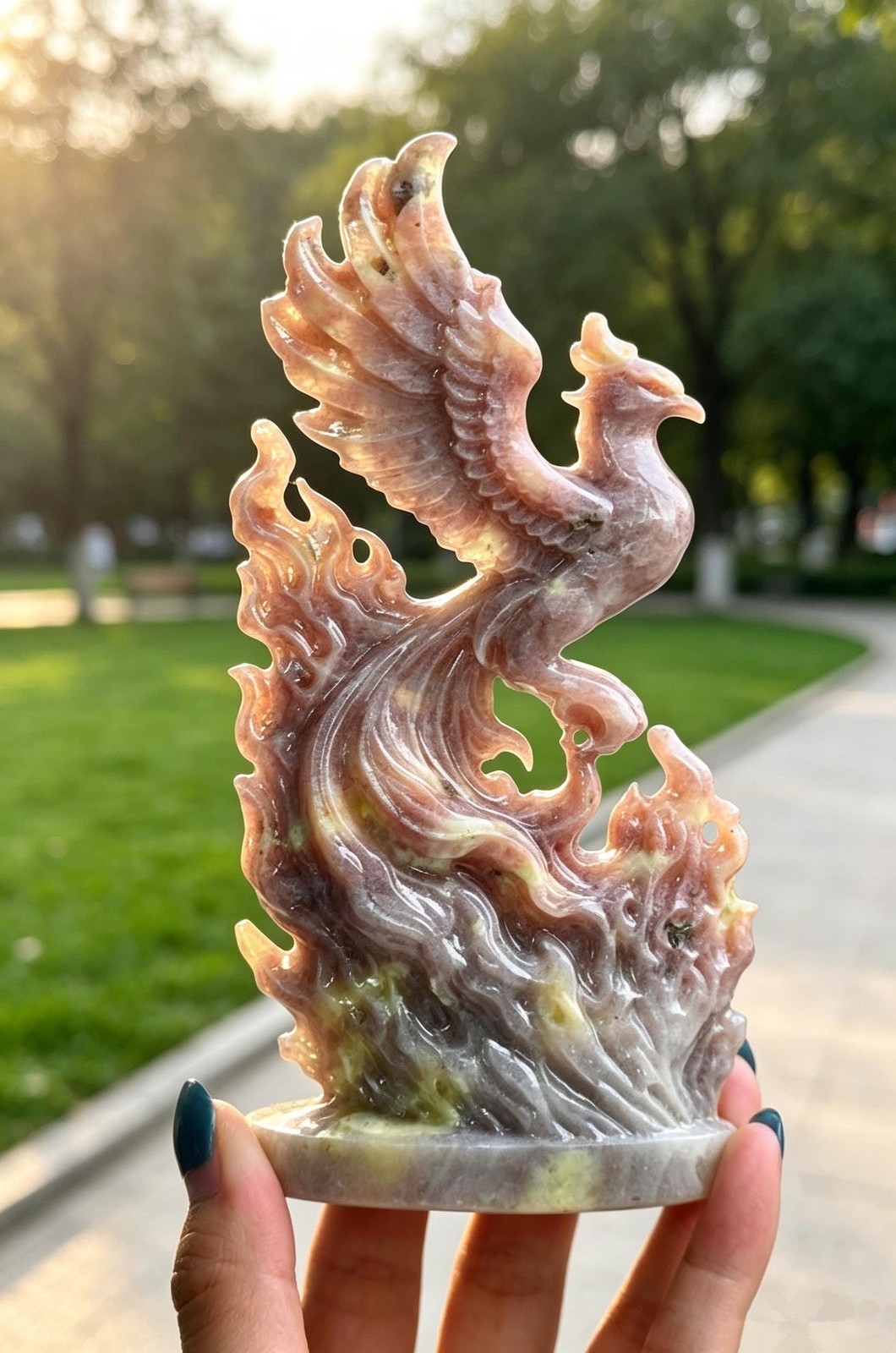 Hand Carved Sesame Stone Phoenix Figurine, Natural Crystal Phoenix Statue Decor