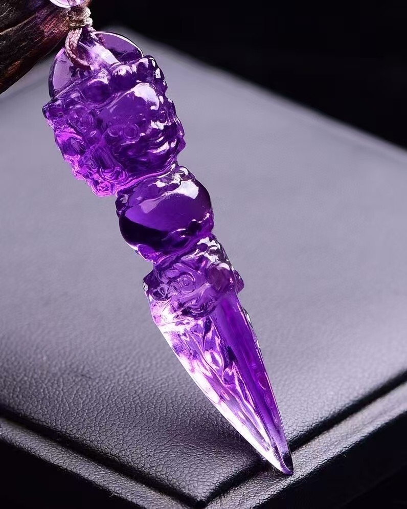 Genuine Natural Purple Amethyst  Quartz vajra Pendant Adult Collector’s Item
