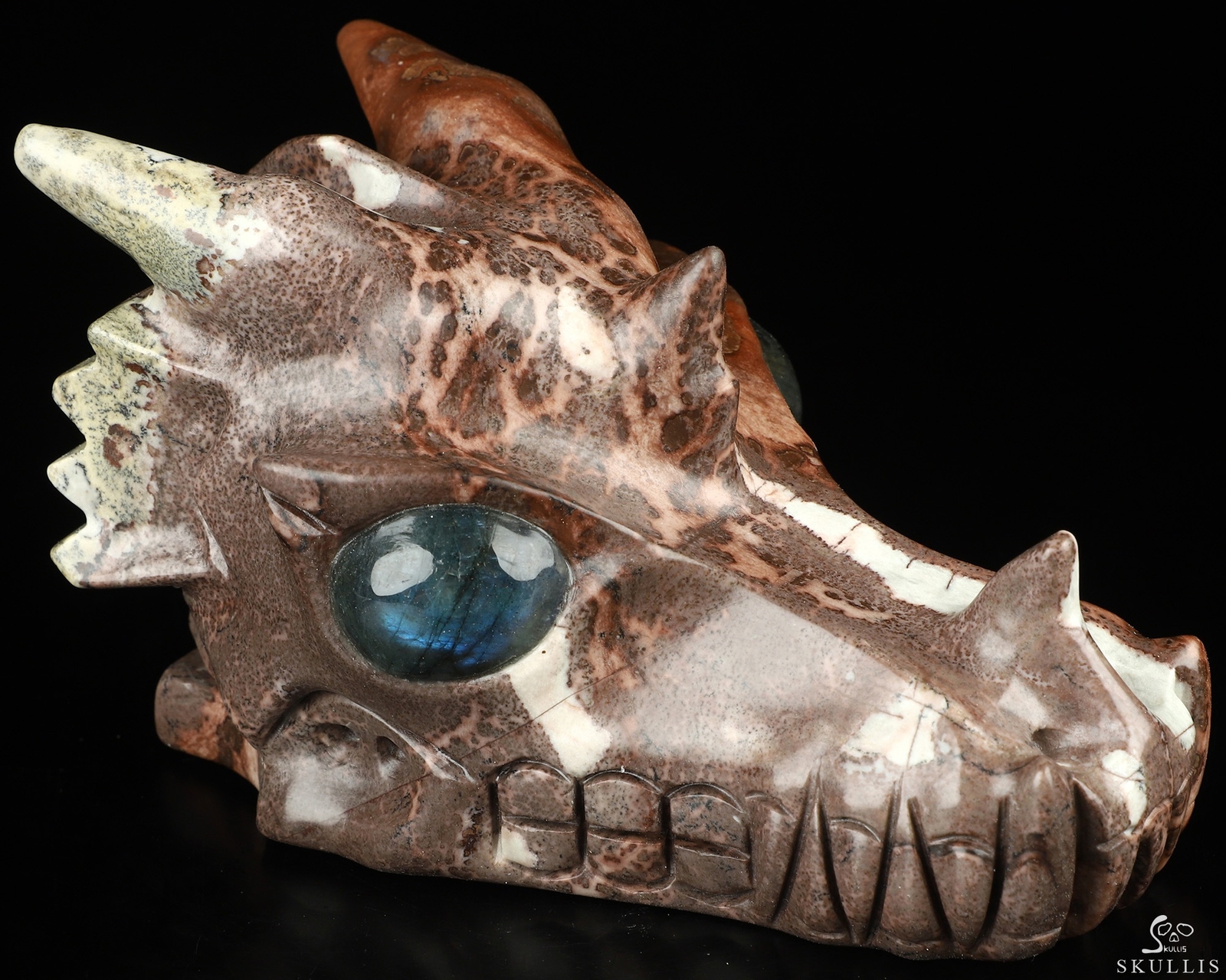 5.0″ Chinese Painting Stone Hand Carved Crystal Dragon Skull with Eyes