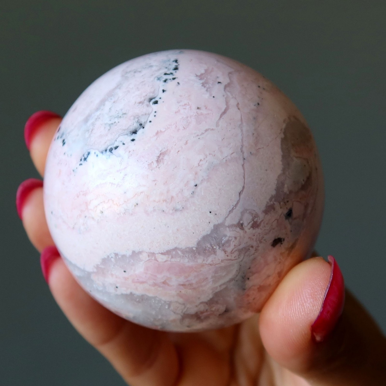 Rhodonite Sphere Wild Lover Crystal Ball Heart Chakra Pink Gemstone Orb 2.3″