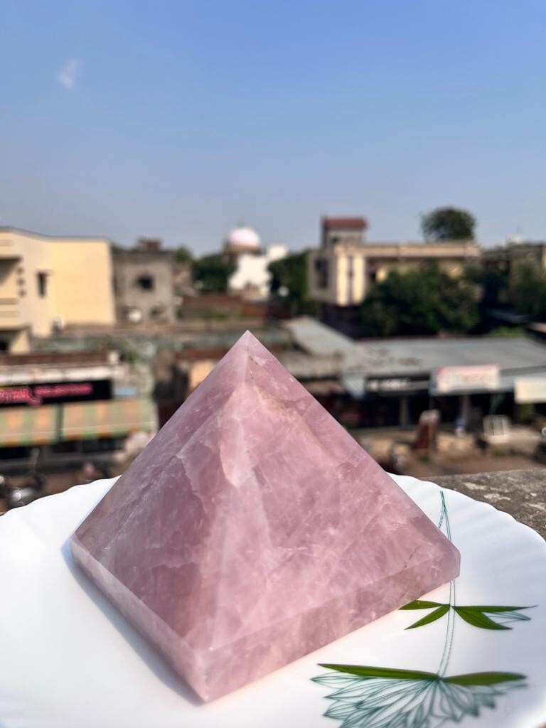 Large Rose Quartz Pyramid Handmade Crystal Pyramid For Home Office Table Decor