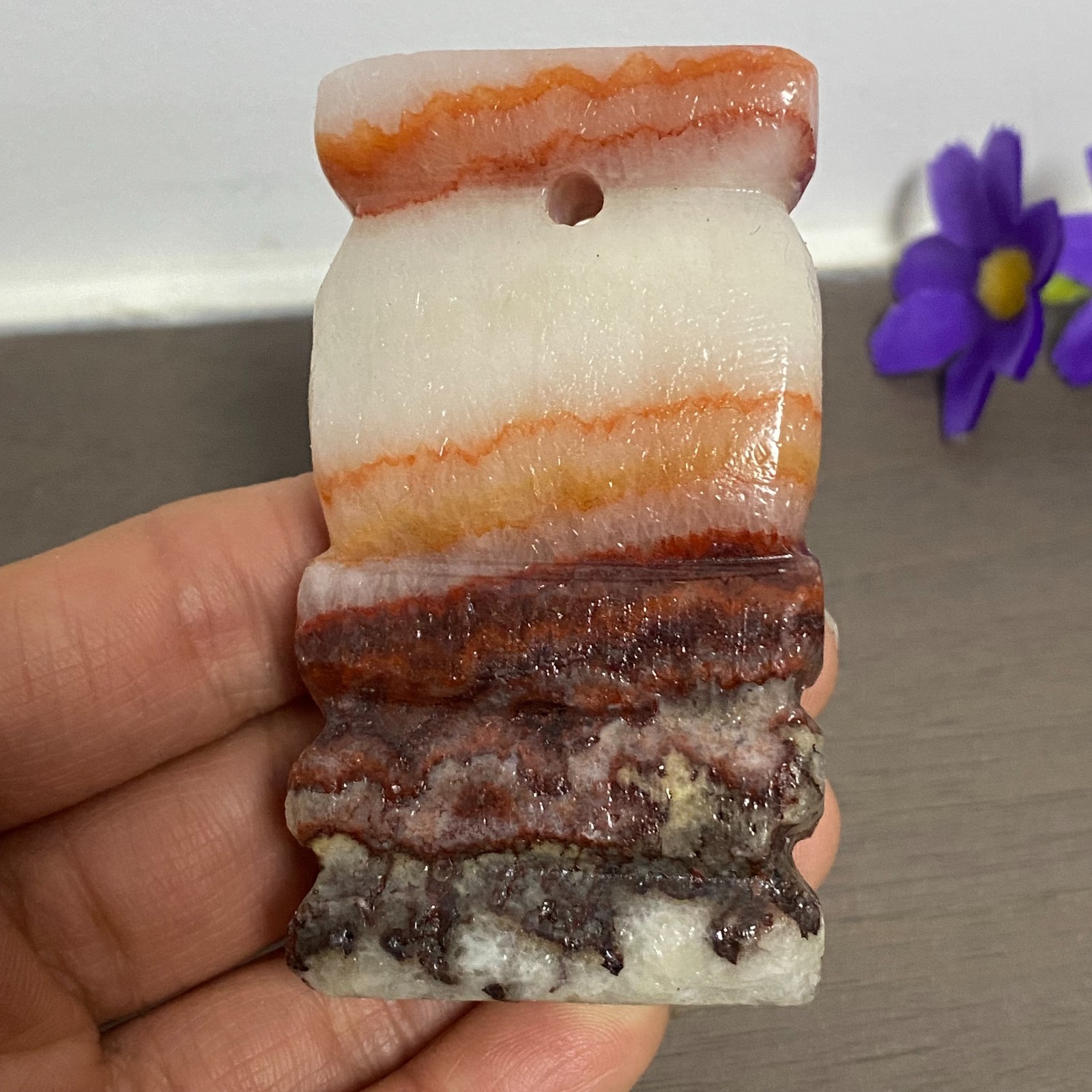 72-40-17mm NATURAL Pork stone quartz crystal Hand carving marbled meat