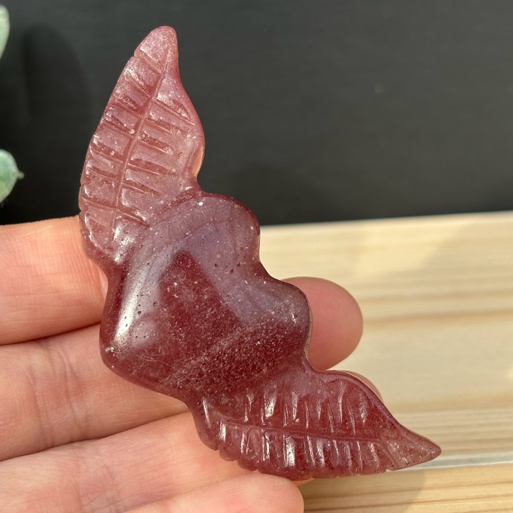 Natural Strawberry Quartz Love Wings Skull Carved Crystal Skull Reiki Healing