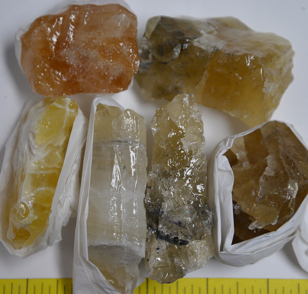 CALCITE Specimens, various colors, 5 rough stones, 1-lb. LOT #227