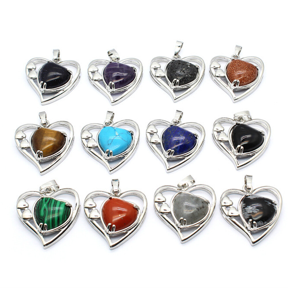 Natural Chakra Love Heart Crystal Stone Quartz Pendant Necklace Jewelry Healing