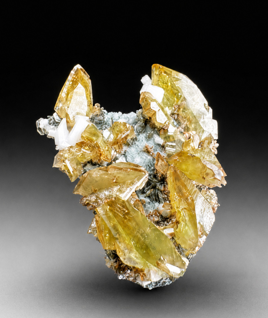 Aesthetic TITANITE SPHENE Crystal Cluster With ALBITE and MUSCOVITE Crystals