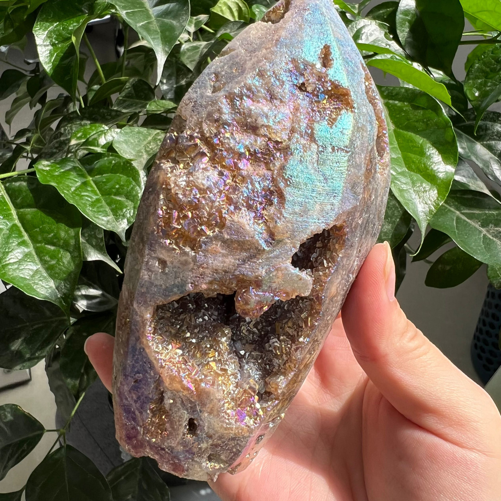 663g Sphalerite Geode Freeform Point Titanium Angel Aura Quartz Mineral Specimen