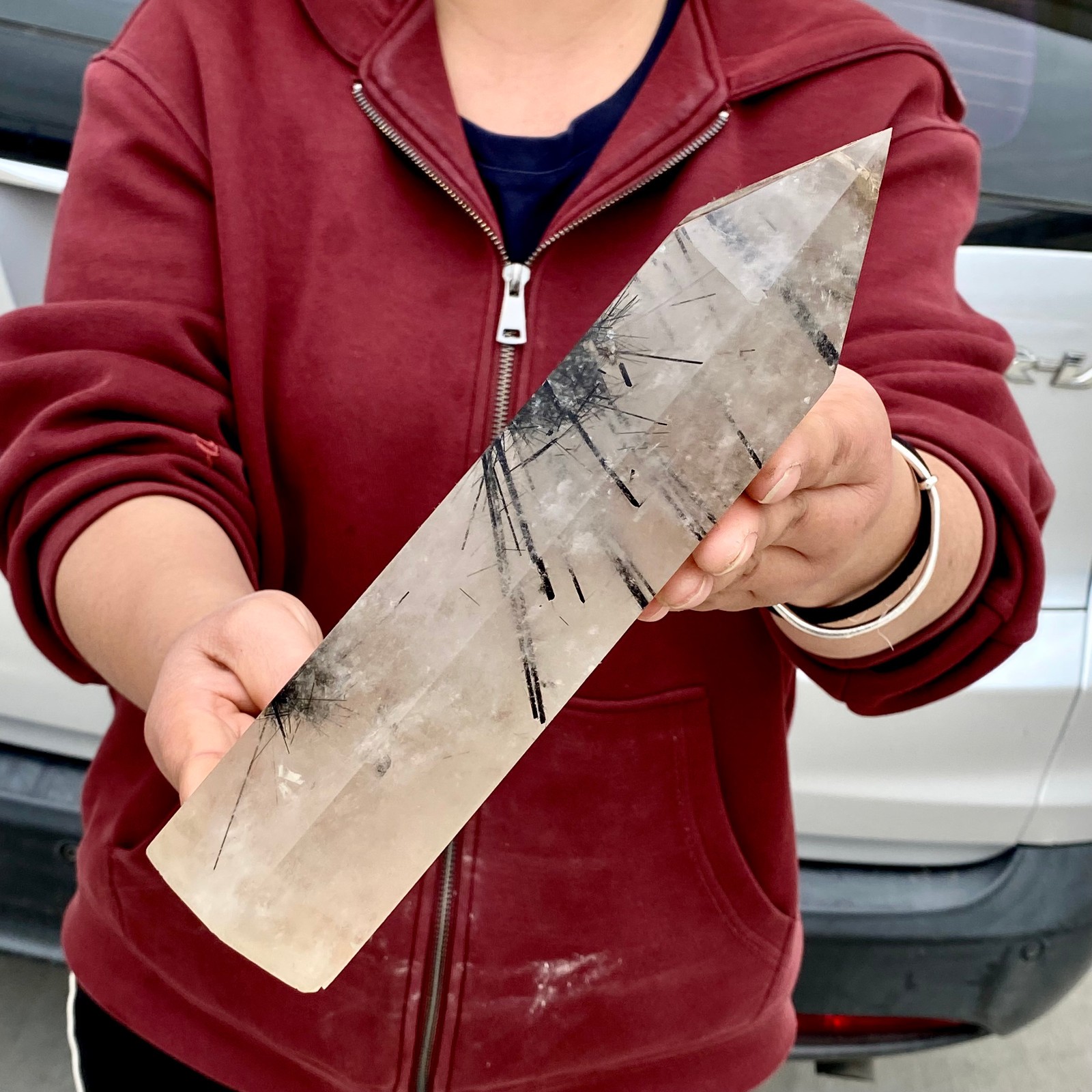 3.5LB Natural Black Hair Quartz Obelisk Crystal Energy Point Wand Reiki Decor