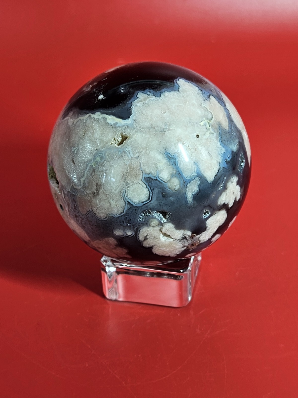 Druzy Black Flower Agate Sphere Quartz Crystal Gemstone Healing Natural 290G