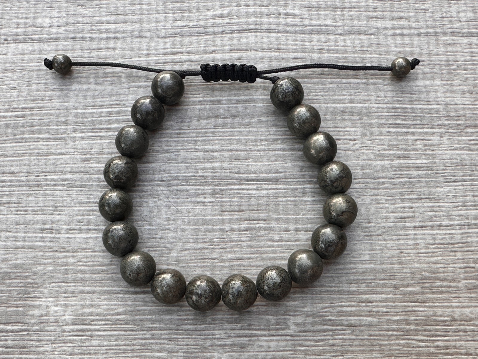 Grade A++ Pyrite Crystal Adjustable Bead Bracelet 10mm, Genuine Pyrite Bracelet