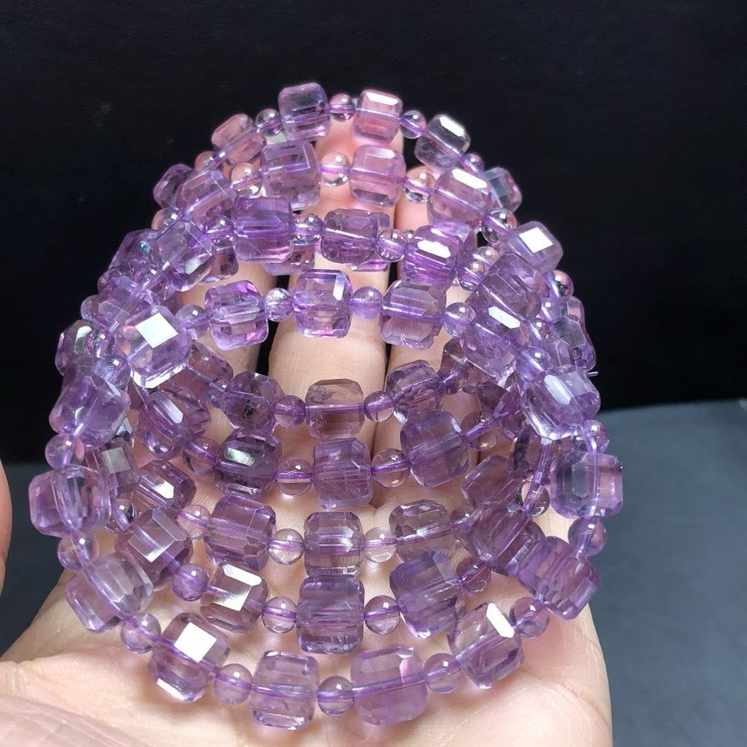 Nature Amethyst Quartz Cube Bracelet 7mm Healing Reiki 1pcs