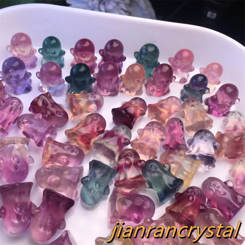100pc Hand Carved Natural Fluorite Mini Ghost Quartz Crystal Skull Reiki Healing