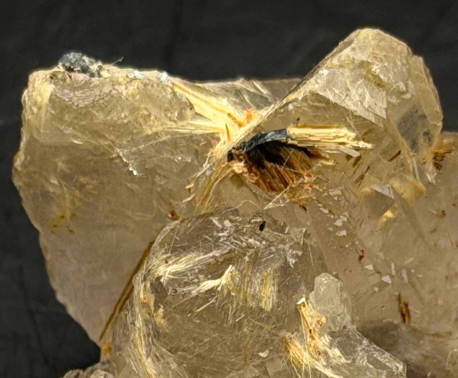 Golden Rutilated Quartz Cluster with Both Internal and External Rutile Sprays