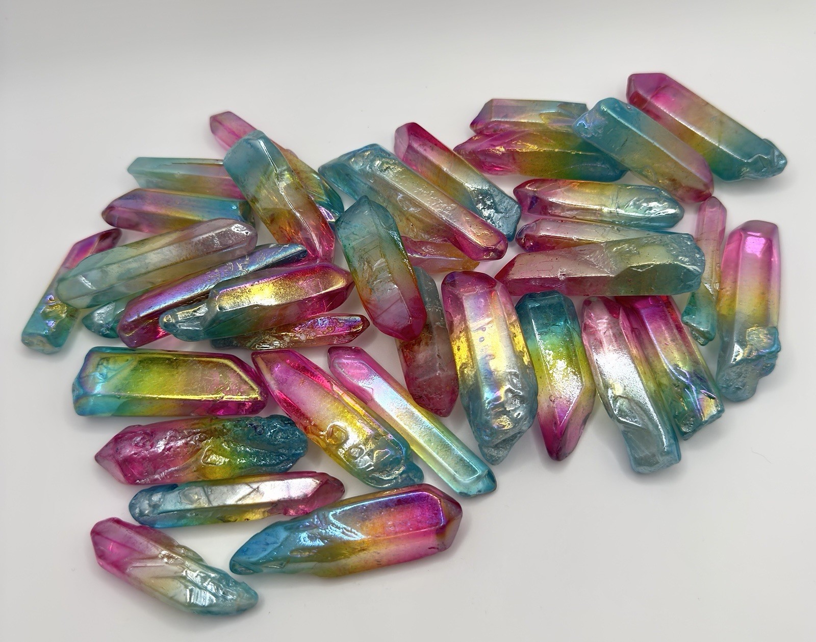 Wholesale Lot 1 Lbs Rainbow Aura Quartz Wand Tumble Crystal Nice Quality